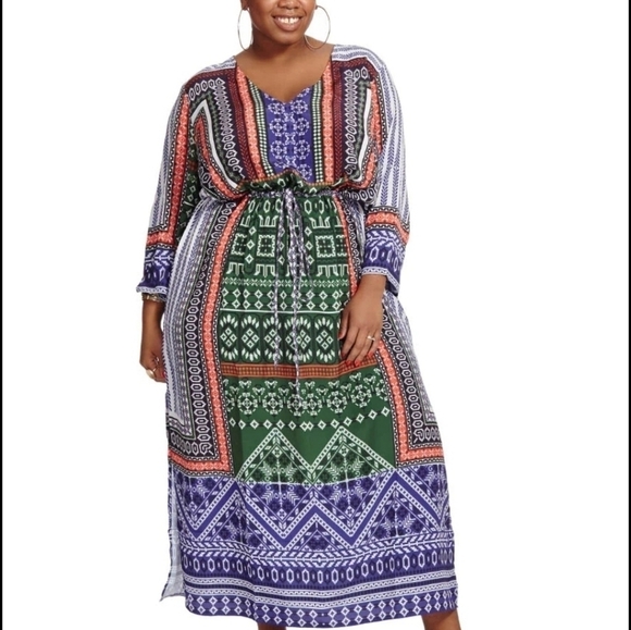 Anthropologie Purple and Green Patterned Maxi Dress - Picture 2 of 8